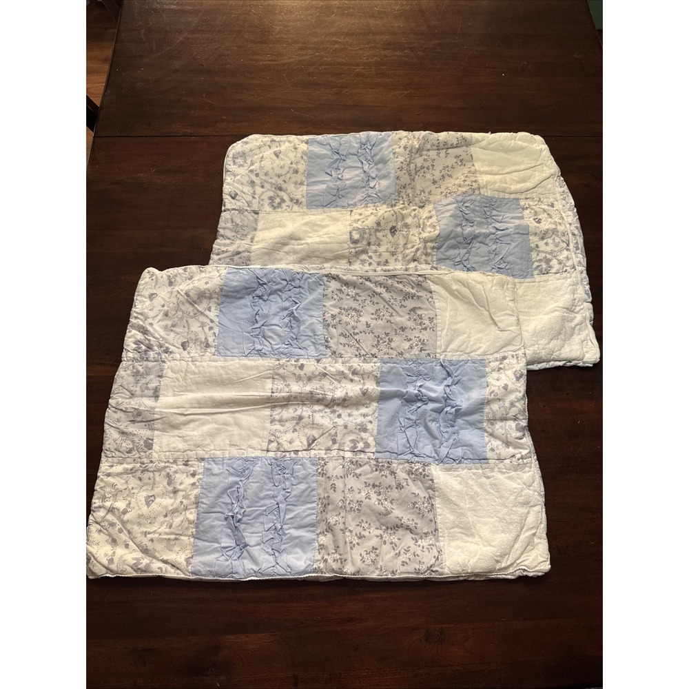 Simply Shabby Chic Pillow Sham Set Pair STANDARD Bohemian Patchwork Quilted Blue
